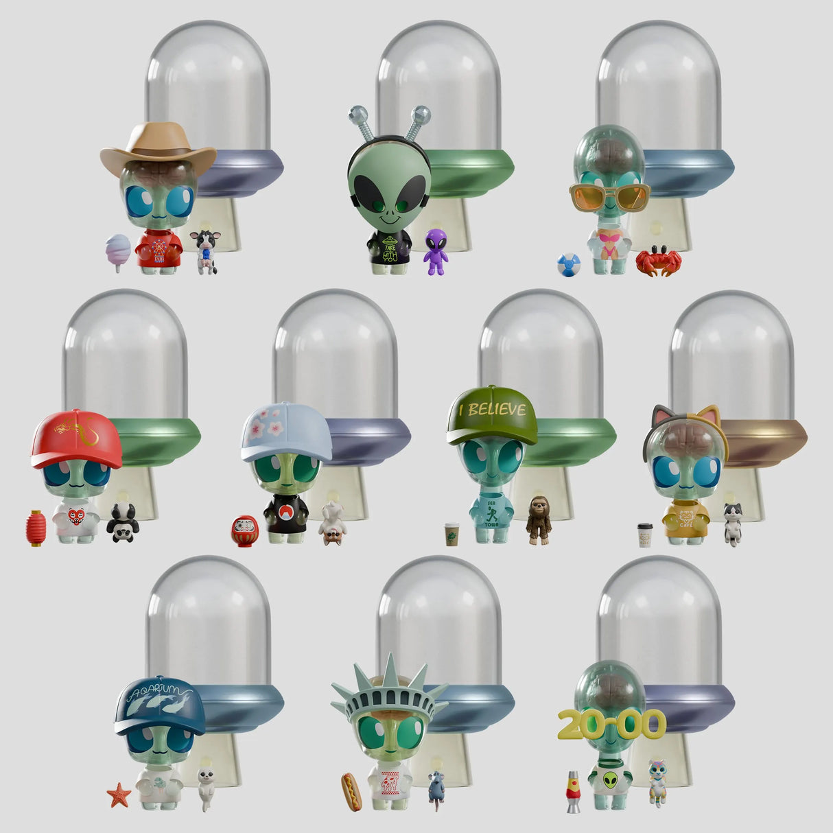 Abducted Blind Box alien figures with UFO spacecraft collection