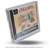 Crystal clear acrylic PS1 game case protector with PlayStation 1 game