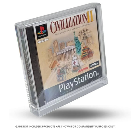 Crystal clear acrylic PS1 game case protector with PlayStation 1 game