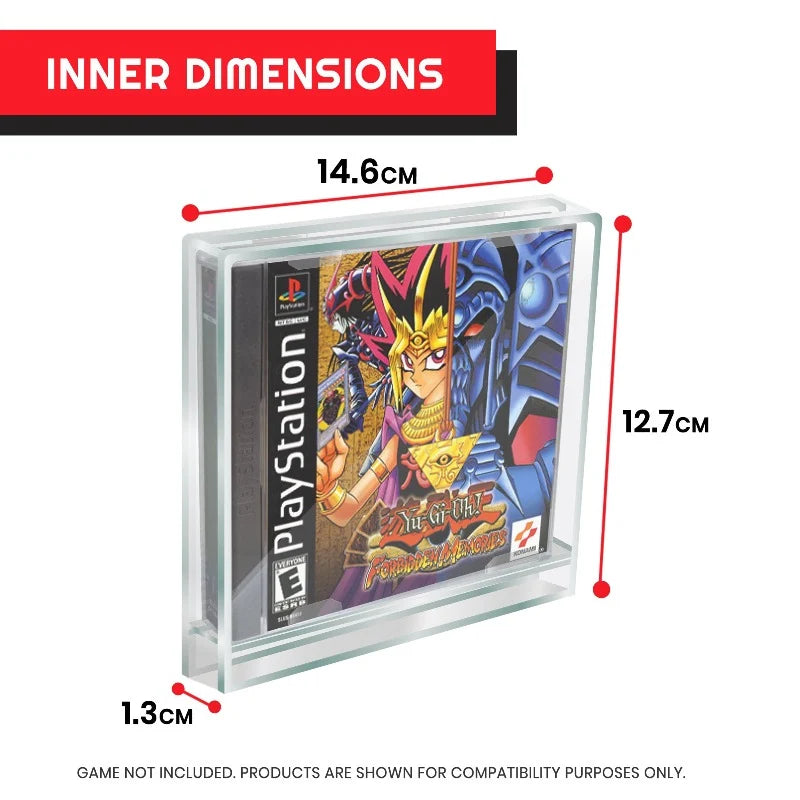 PS1 acrylic game case inner dimensions 14.6 x 1.3 x 12.7 cm