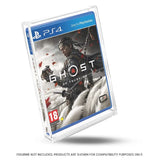 Crystal clear acrylic protector displaying a PlayStation 4 game case