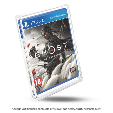 Crystal clear acrylic protector displaying a PlayStation 4 game case