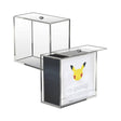 Transparent acrylic display case shown with and without a Pokémon Elite Trainer Box inside.