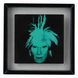 Andy Warhol portrait artwork displayed with Medicom Toy VCD collectible