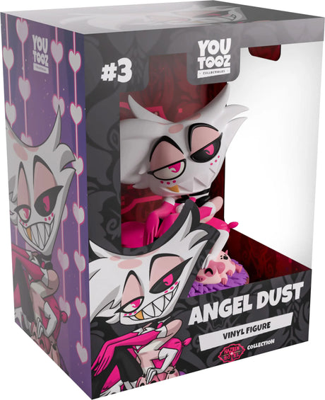 Angel Dust Hazbin Hotel Youtooz figure inside display box with character artwork.