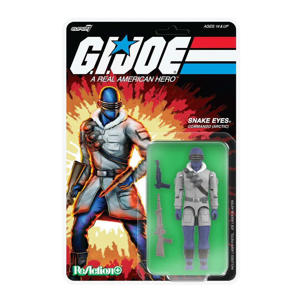 Arctic Snake Eyes G.I. Joe ReAction Plus figure on retro blister card front view