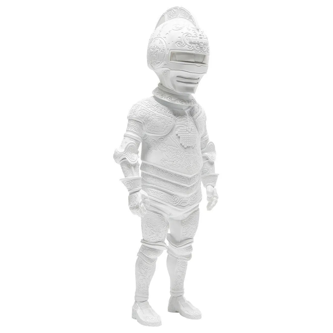 Side view of Armor of Super Polifilo white statue, Nicolas Buffe design.