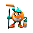 Front view of Atomik Orange OG Roller vinyl figure holding paint roller and bucket