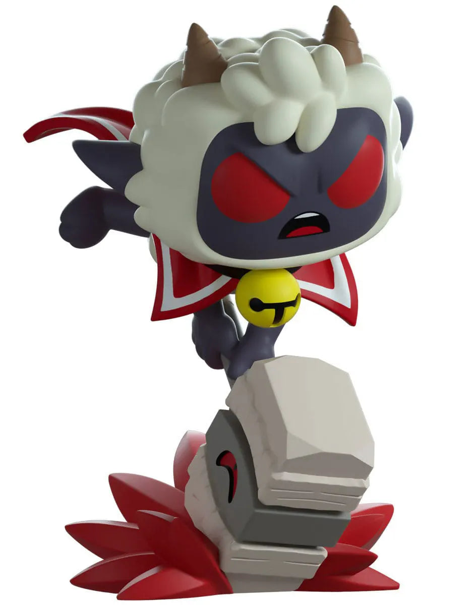 Attacking Lamb Cult of the Lamb Youtooz vinyl figure with stone hammer
