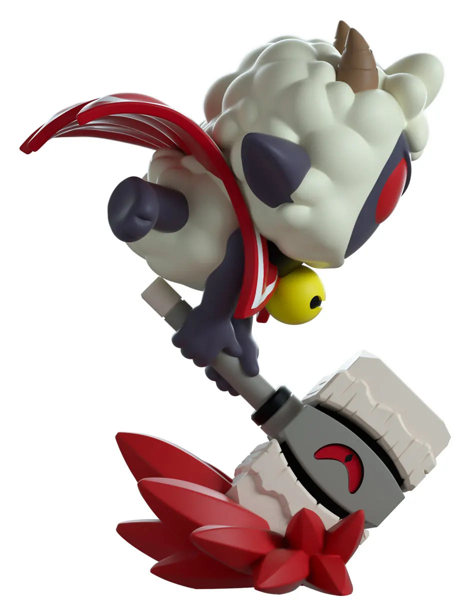 Attacking Lamb Youtooz vinyl figure side view with hammer and red impact effect