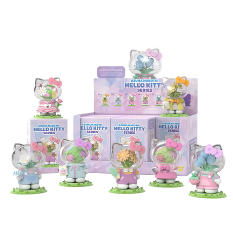 Full set of Hello Kitty Azuma Makoto blind box figures with packaging.
