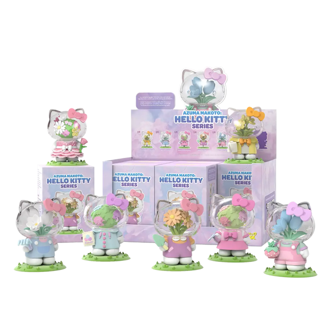 Full set of Hello Kitty Azuma Makoto blind box figures with packaging.
