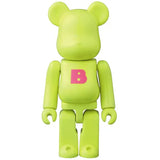 Medicom Toy BE@RBRICK Series 36 Basic Letter 100 percent neon green bearbrick figure with pink B logo on white background