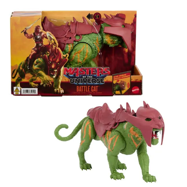 Battle Cat Masters of the Universe movie figure displayed with retail packaging