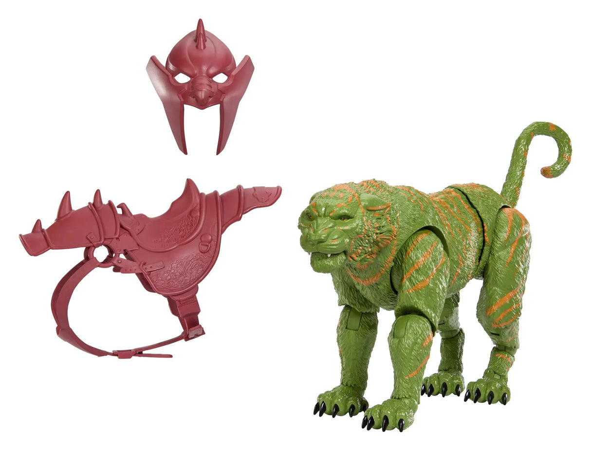 Battle Cat figure with removable battle armor and helmet accessories displayed separately