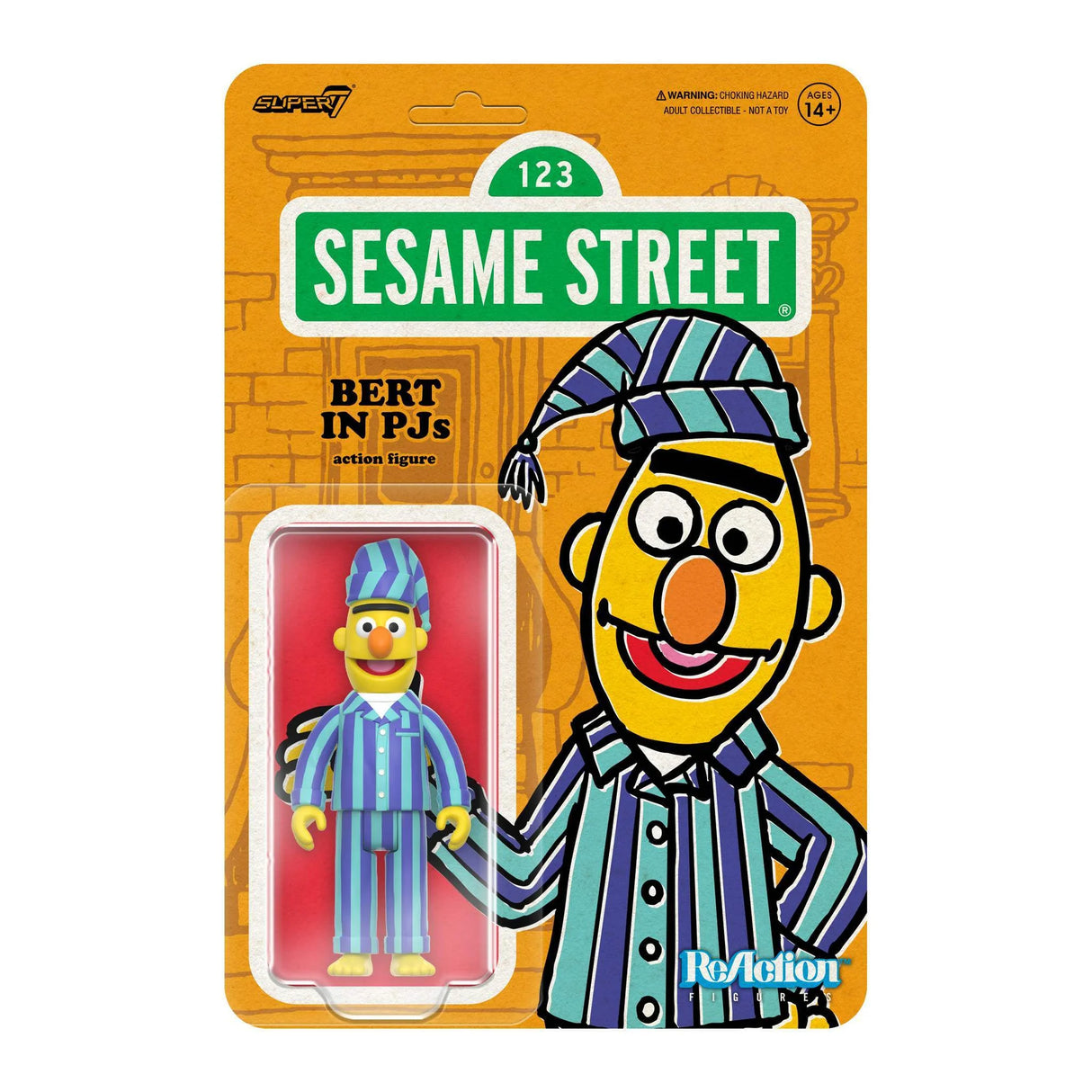 Bert PJs Sesame Street ReAction Figure in blister card packaging