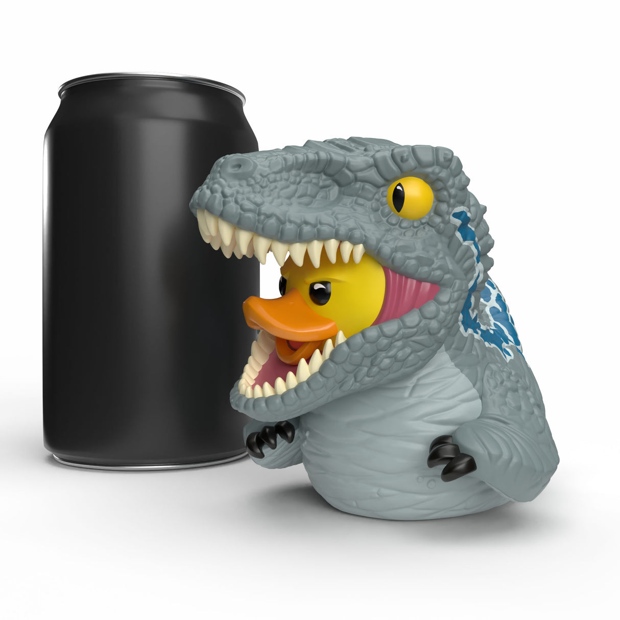 Blue TUBBZ First Edition displayed next to size reference can for scale