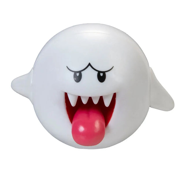 Close-up of Boo Super Mario action figure with tongue out