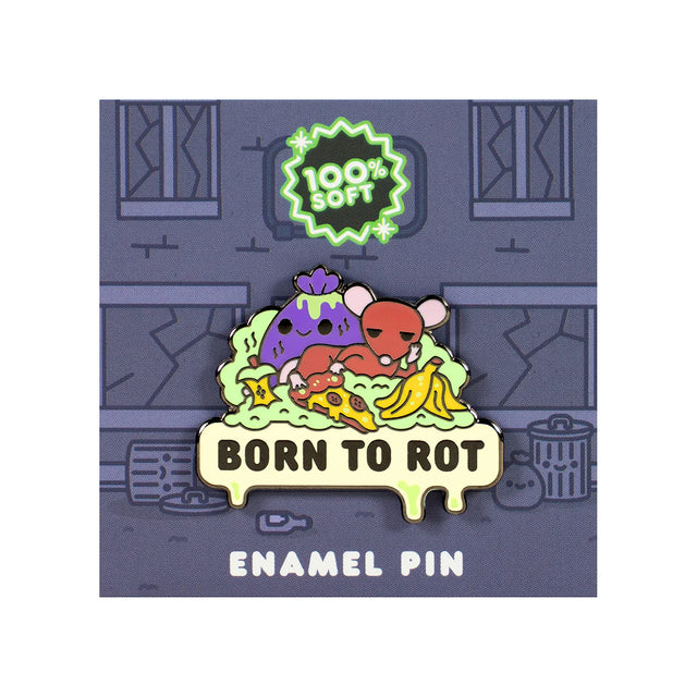 Born to Rot enamel pin by 100% Soft featuring cute rotting food characters with dripping slime and soft enamel finish