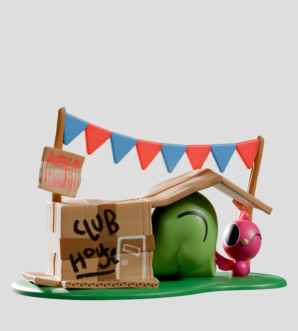 turtle cardboard clubhouse with bird bunting collectible figure