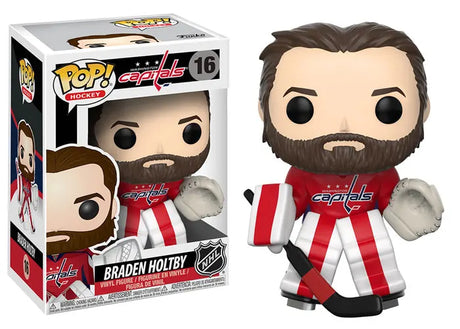 Braden Holtby 16 Funko Pop vinyl figure displayed next to the official NHL retail box.