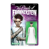 Front view of the Bride of Frankenstein Universal Monsters ReAction+ Figure Wave 02 by Super7 in its retro illustrated blister card packaging.