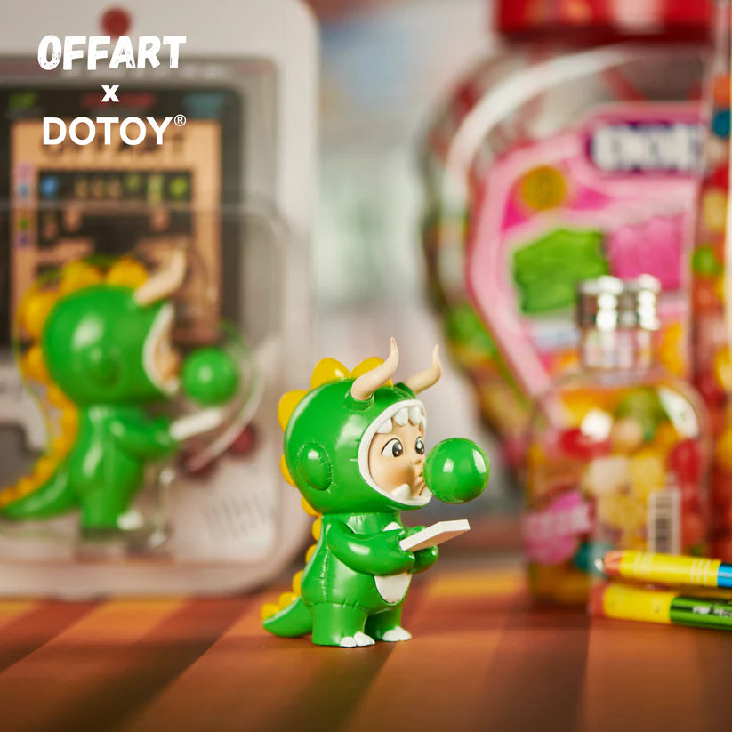 Bubble Dino Jimmy Boy displayed near colorful candy in nostalgic setting