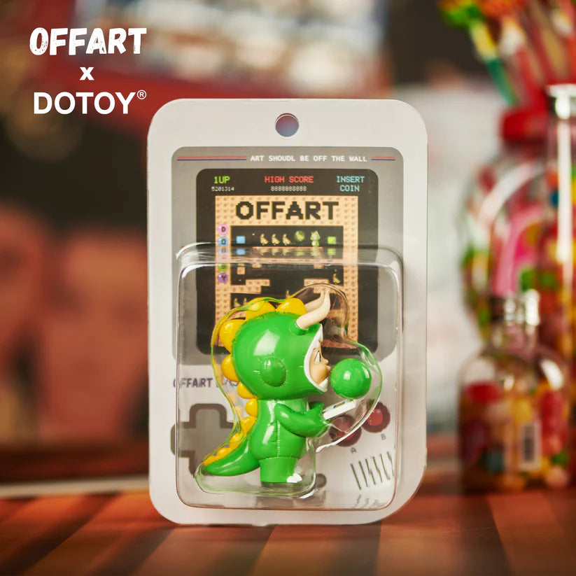 Bubble Dino Jimmy Boy vinyl figure in green costume with retro arcade blister packaging