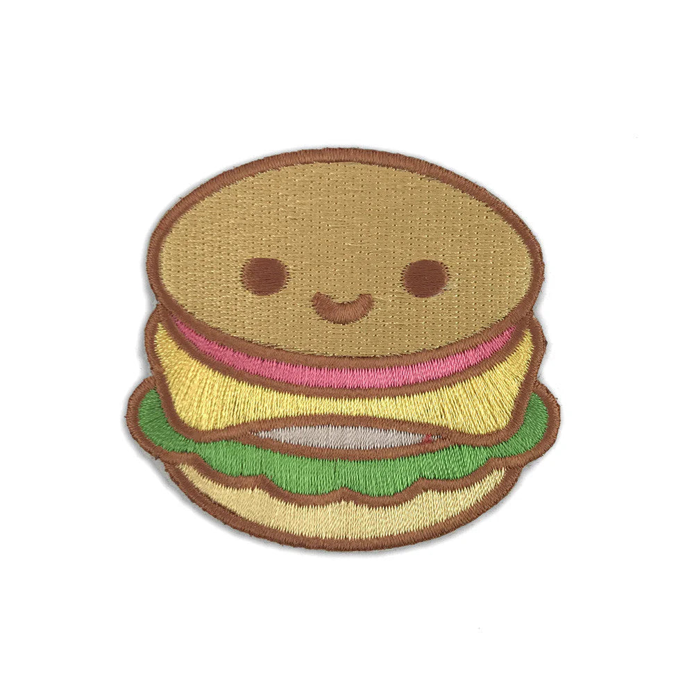 cute burger sticker patch embroidered smiling burger design 100% soft