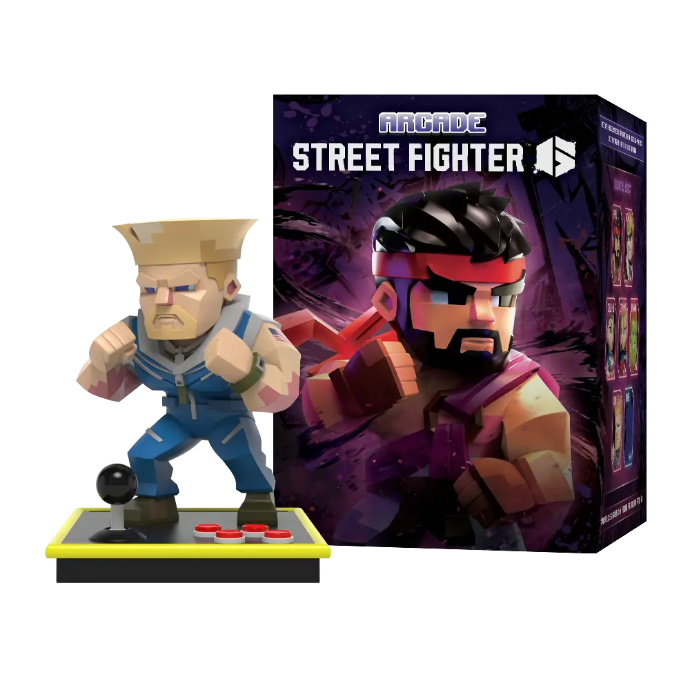 Guile low-poly Street Fighter arcade figure with blind box packaging