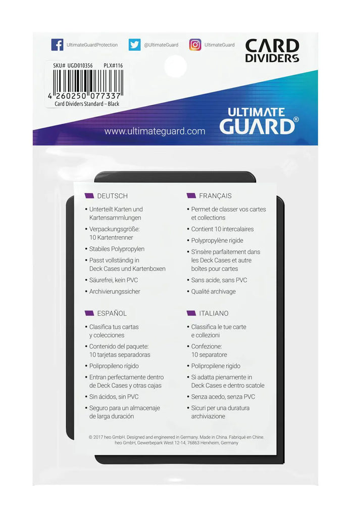 Card Dividers Standard Size Black Back