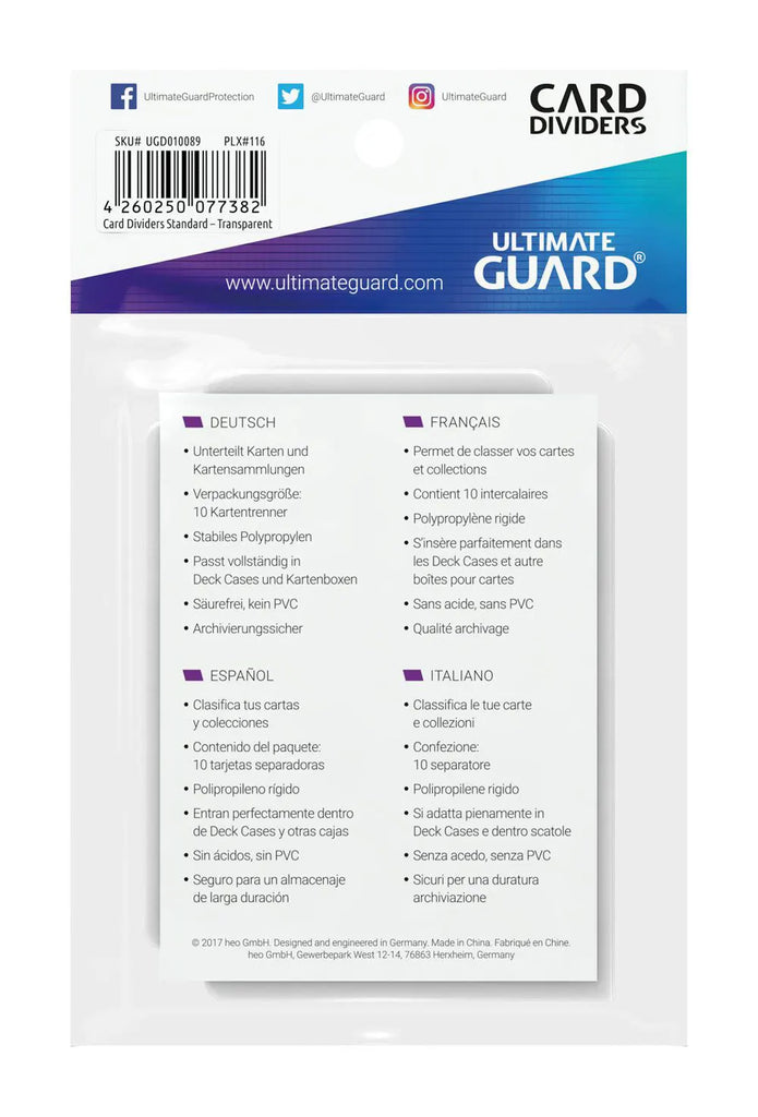 Card Dividers Standard Size Transparent Back