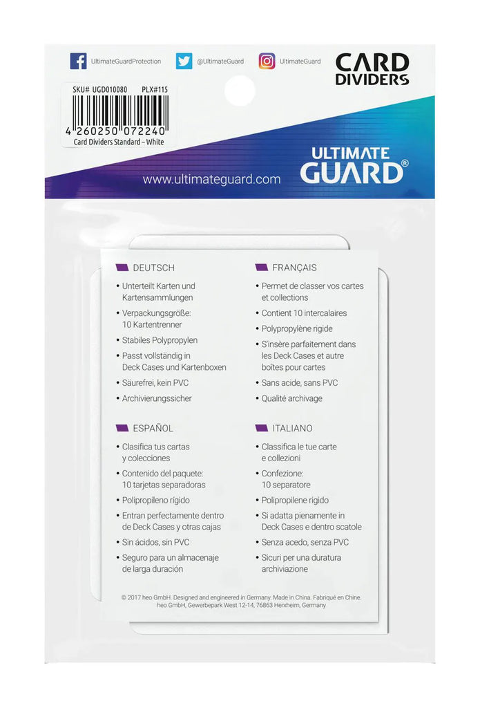 Card Dividers Standard Size White Back