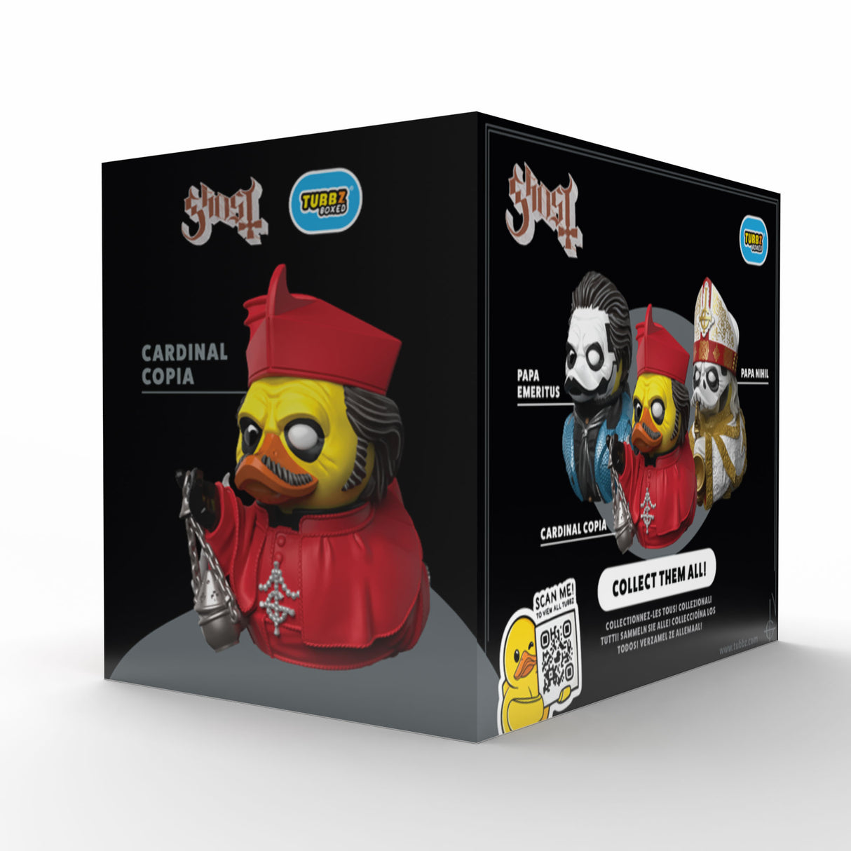 Back view of Cardinal Copia TUBBZ figure in red robes holding censer