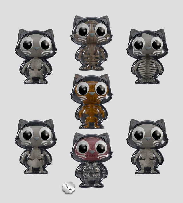 Catscans Bare Bones blind box series featuring multiple X-ray style cat figures with different skeleton designs