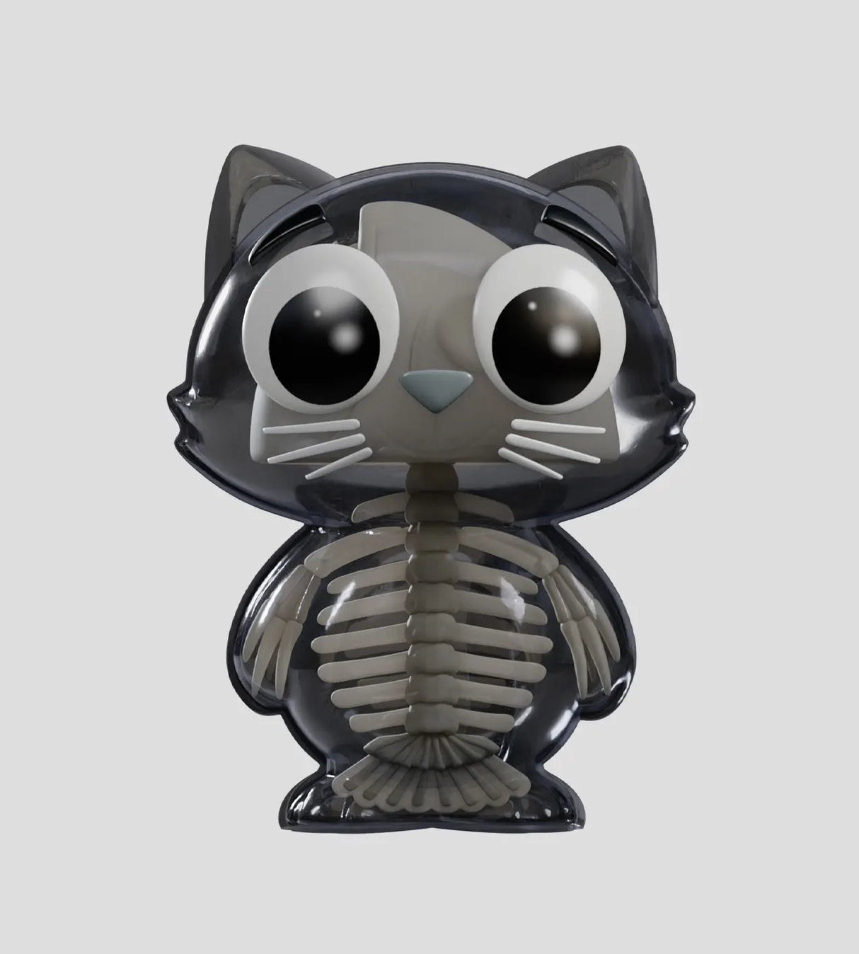 close-up of Catscans cat figure with visible ribcage and skull design