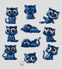 Catscans blind box full set featuring multiple blue transparent cat figures in different poses