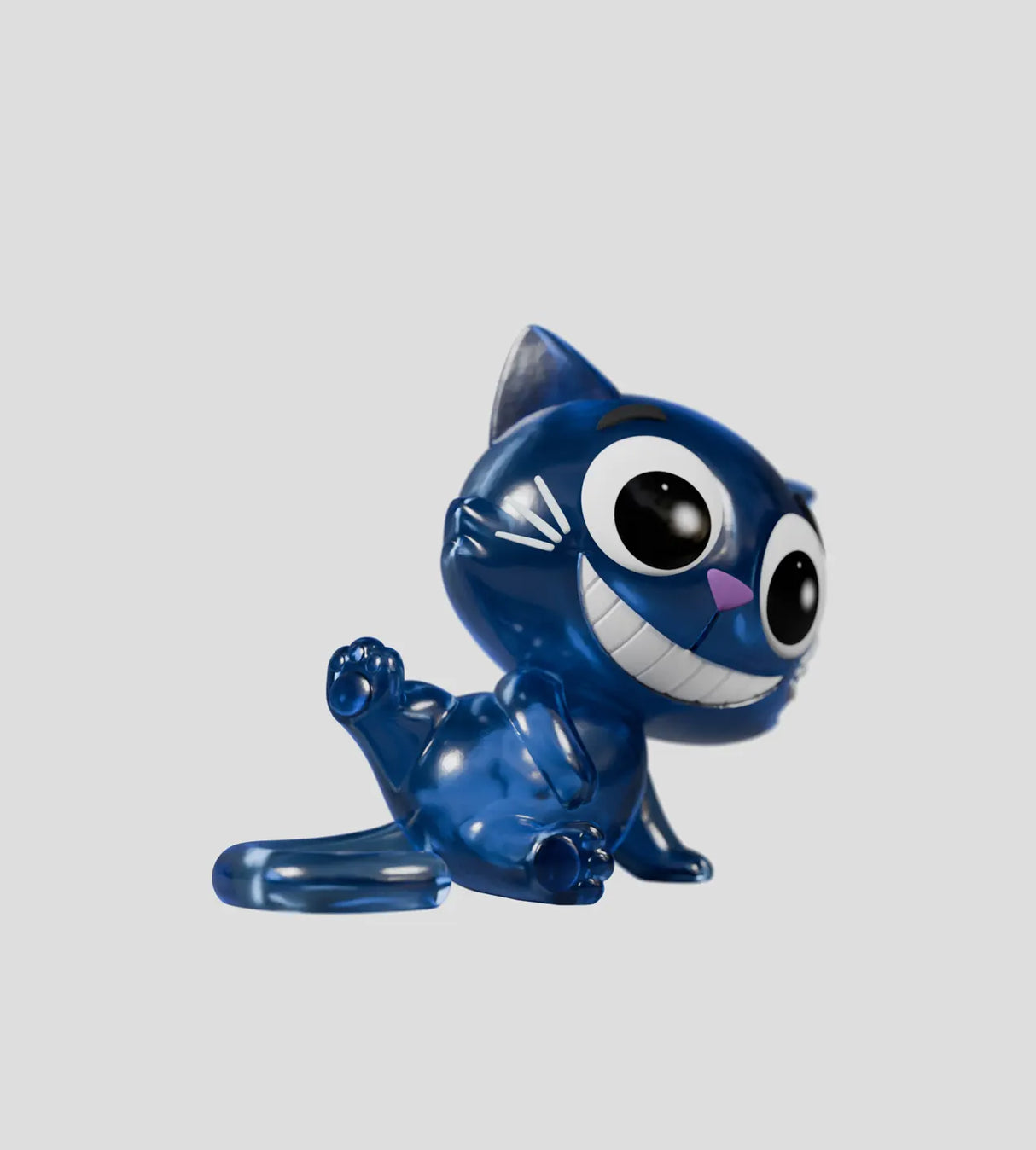Catscans cat figure with wide grin showing transparent body and internal details
