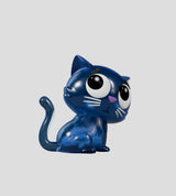 close-up of Catscans cat face with large eyes and transparent blue finish