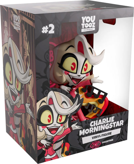 Boxed Charlie Morningstar Youtooz collectible with Hazbin Hotel artwork.