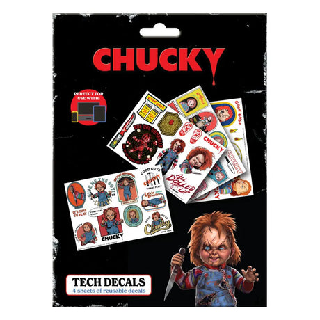 Chucky Tech Sticker Pack retail packaging displaying reusable horror decals featuring the iconic killer doll