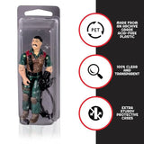 Clear PET action figure protector highlighting archival grade material and transparent display