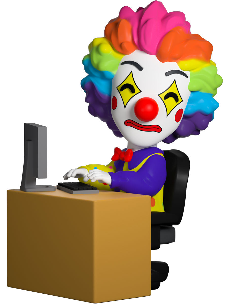 Clown Meme Youtooz vinyl figure front angle showing computer desk and expressive clown face