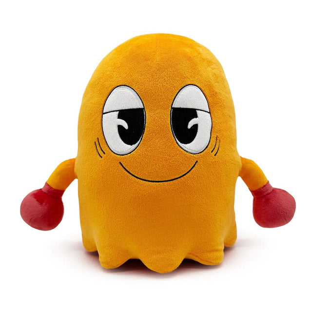 Clyde Ghost Pac-Man plush figure by Youtooz front view with orange body and red gloves