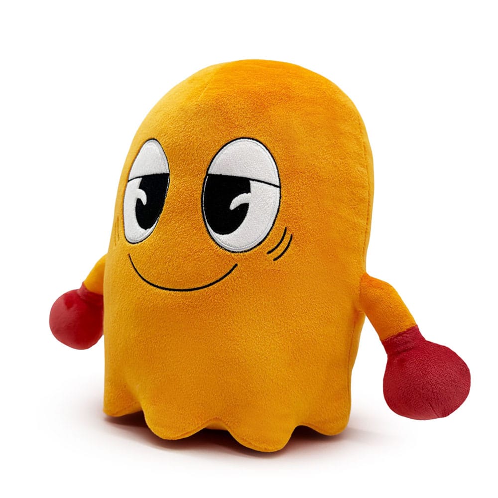 Clyde Ghost Pac-Man plush figure side view highlighting soft minky material