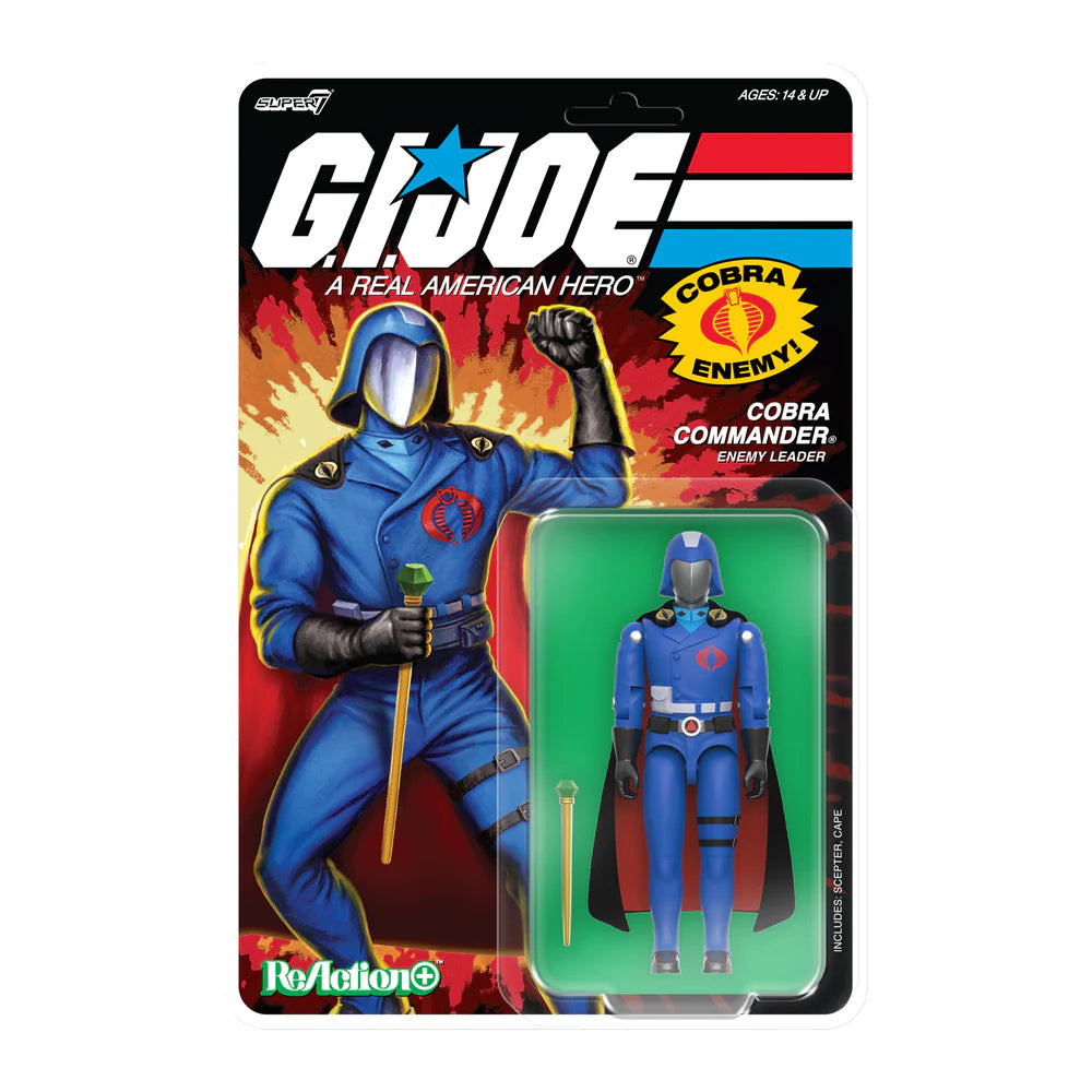 Cobra Commander Black Cape G.I. Joe ReAction Plus figure on retro blister card