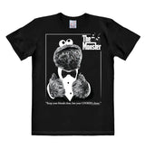 Black T-shirt featuring Cookie Monster parodying The Godfather movie poster with the quote “Keep your friends close, but your cookies closer.