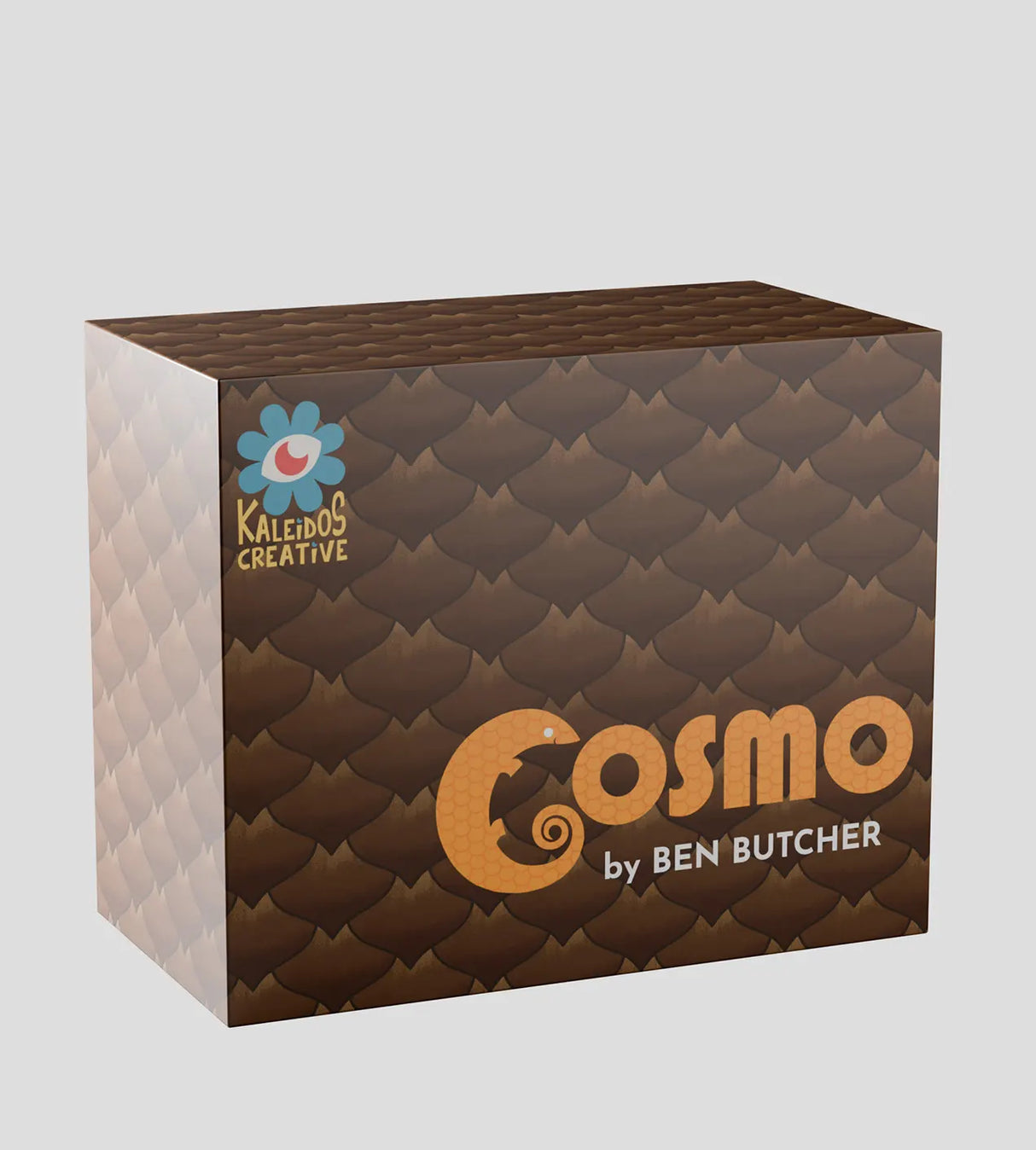 Cosmo art vinyl figure packaging box with branding and scale pattern design