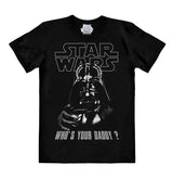 Black Star Wars T-shirt featuring Darth Vader pointing forward with the phrase “Who’s Your Daddy?” printed below the logo.