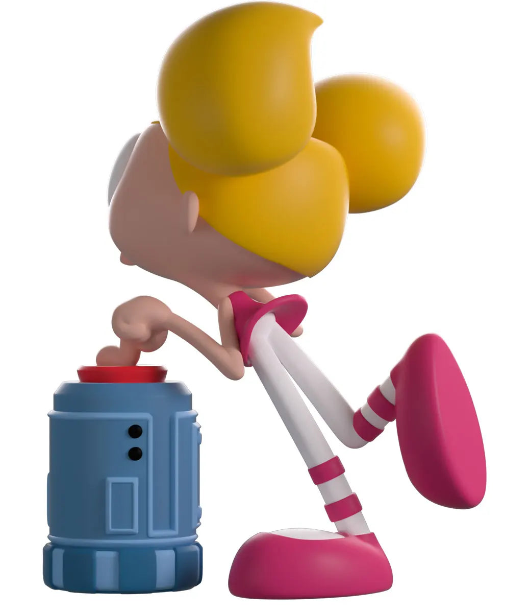 Back side angle of Dee Dee Dexter’s Laboratory Youtooz figure pressing laboratory button